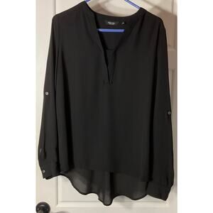 Simply Vera Black Semi Sheer V Neck Roll Tab Sleeve Hi/lo Hem M